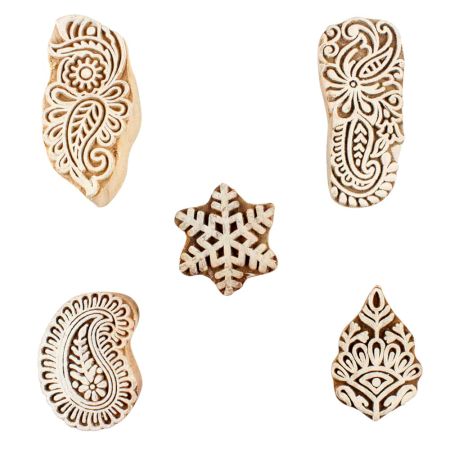 Set of 5 Piece New Mix Wooden Printing Blocks